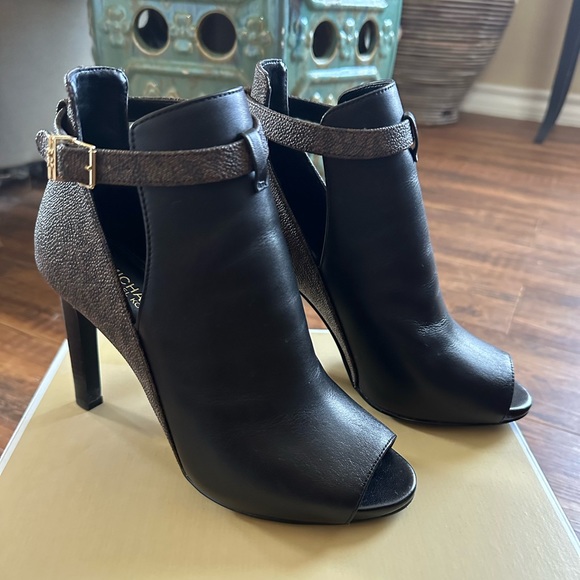 Michael Kors Lawson Leather Open Toe High Heel Boots Booties - Picture 1 of 7